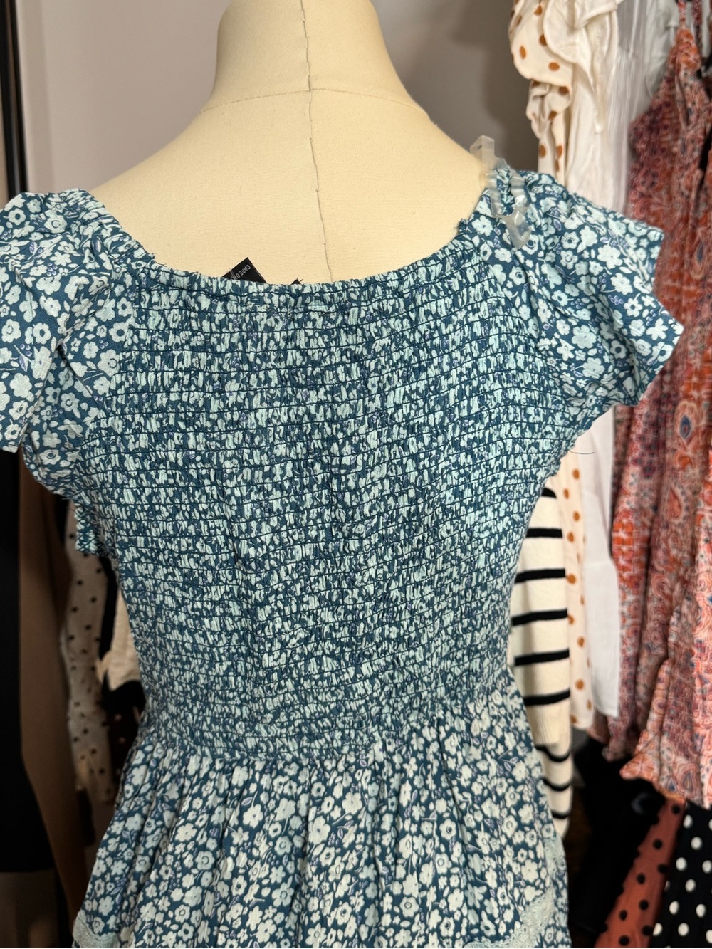 Angie Blue Floral Smocked V-Neck Mini Dress - Picture 3 of 5
